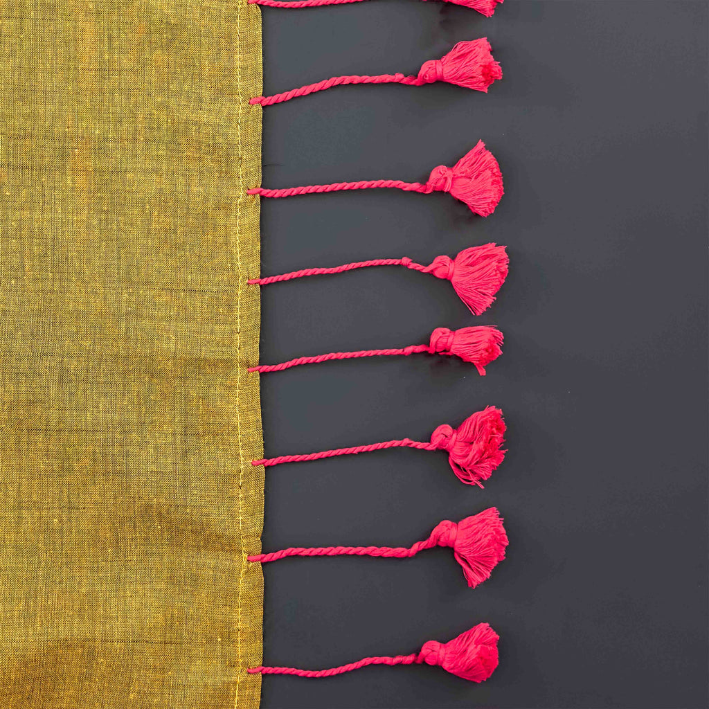 Khadi Cotton Saree - Pink and Yellow