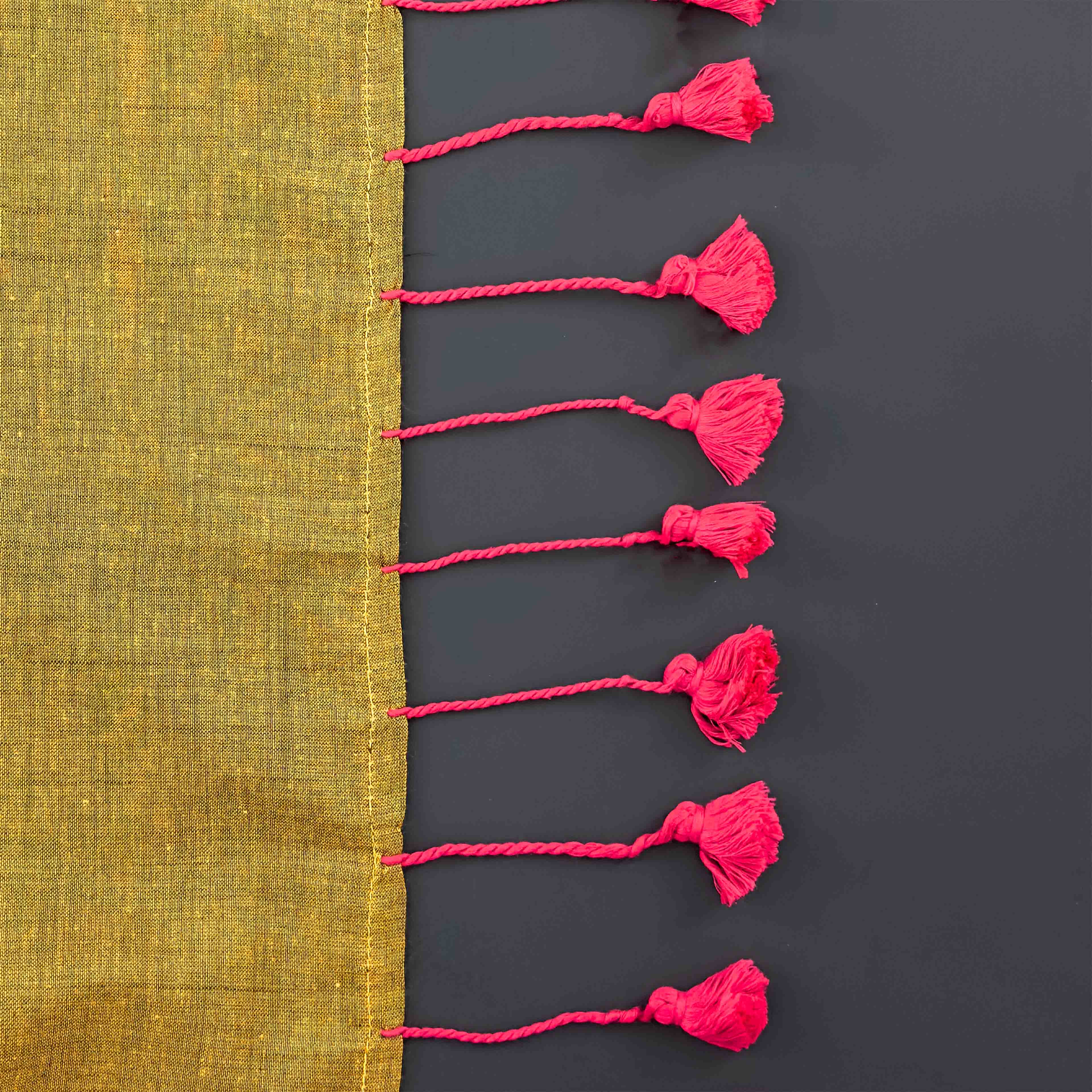 Khadi Cotton Saree - Pink and Yellow