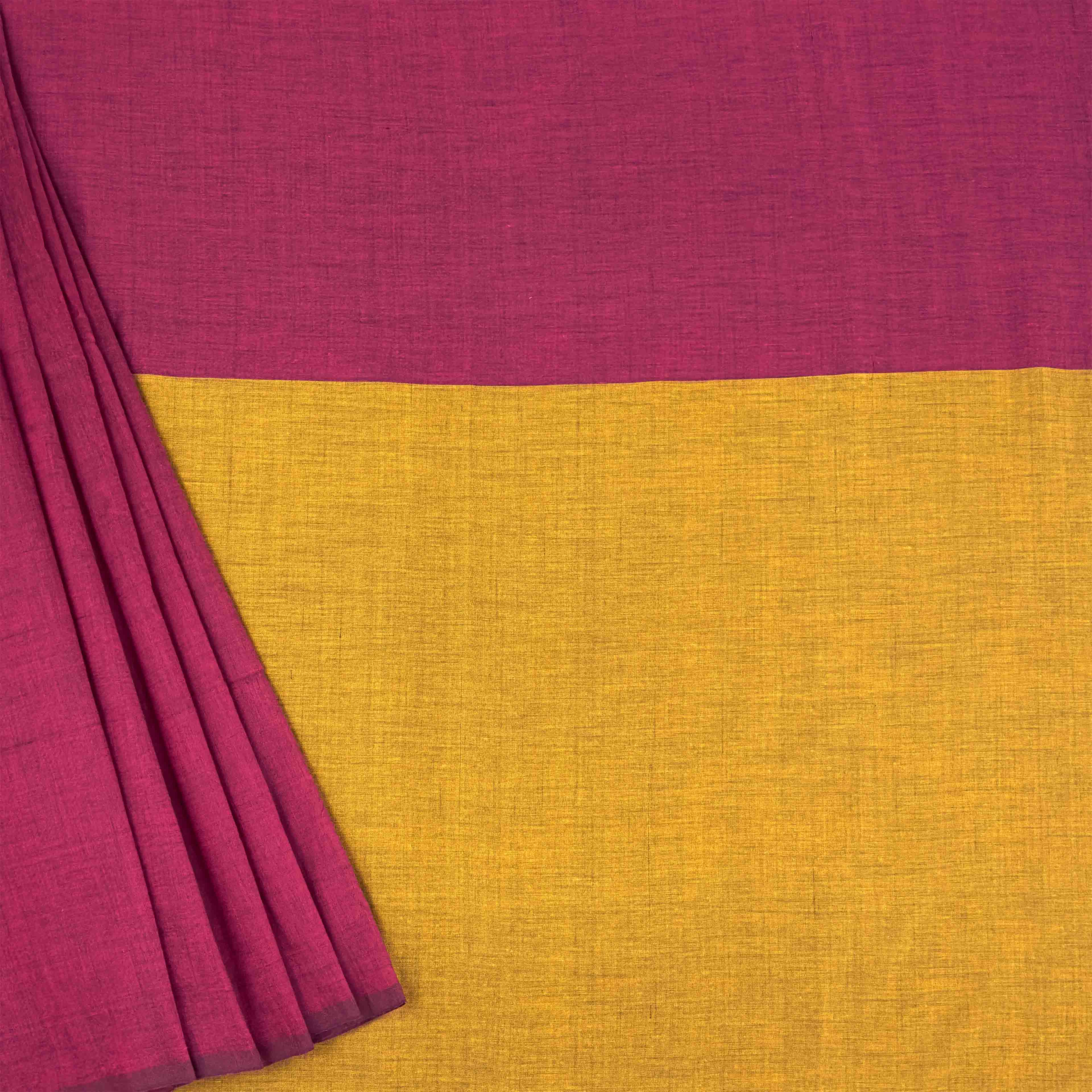 Khadi Cotton Saree - Pink and Yellow