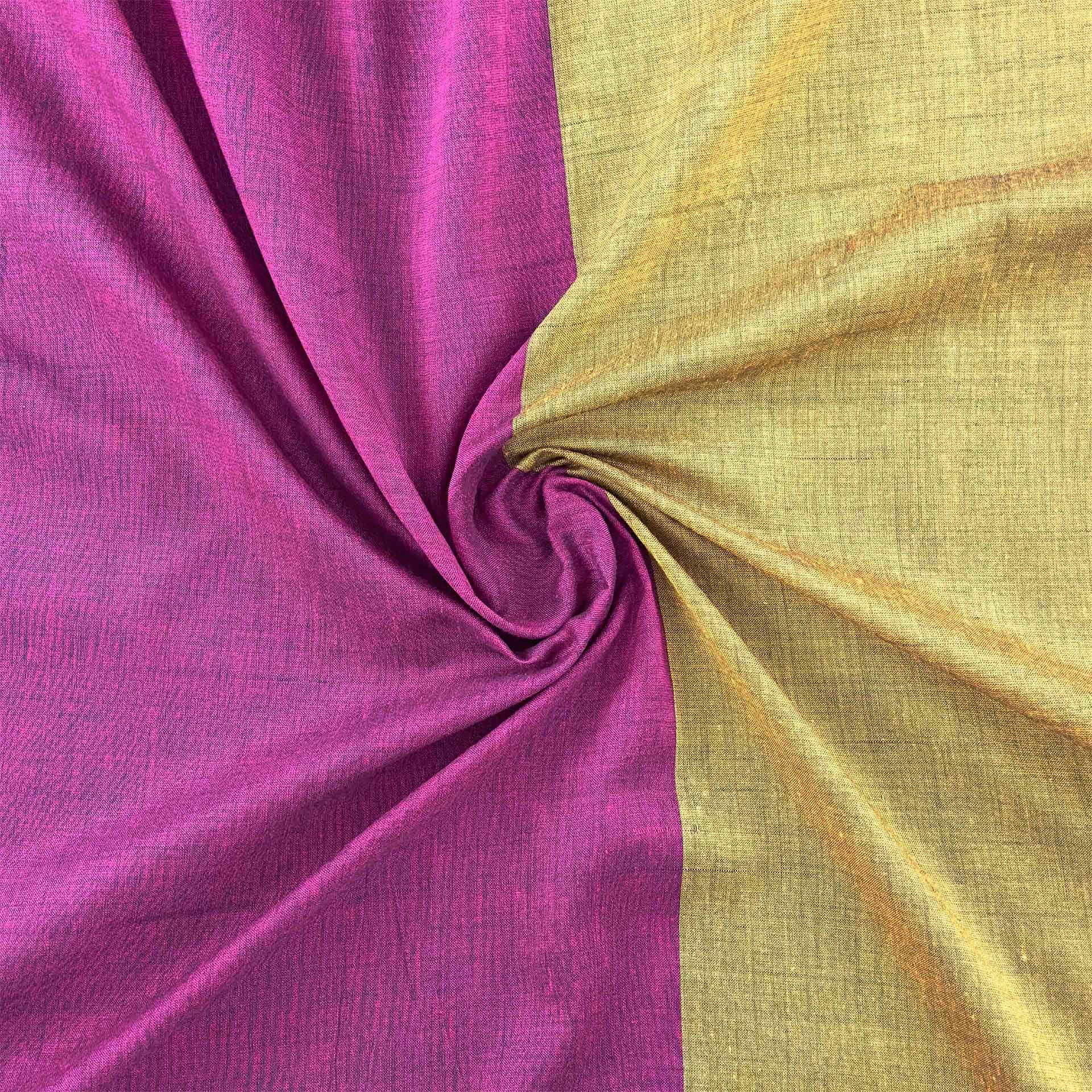 Khadi Cotton Saree - Pink and Yellow