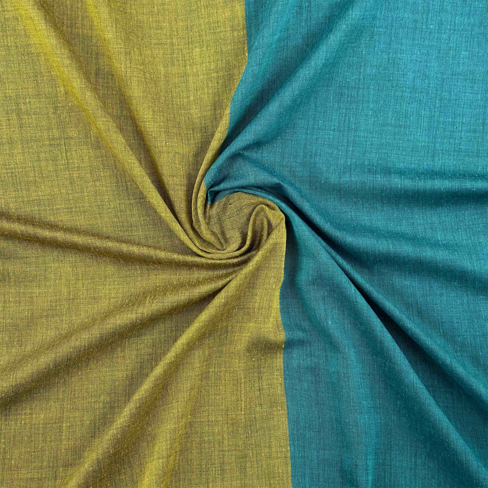 Khadi Cotton Saree - Blue and Yellow