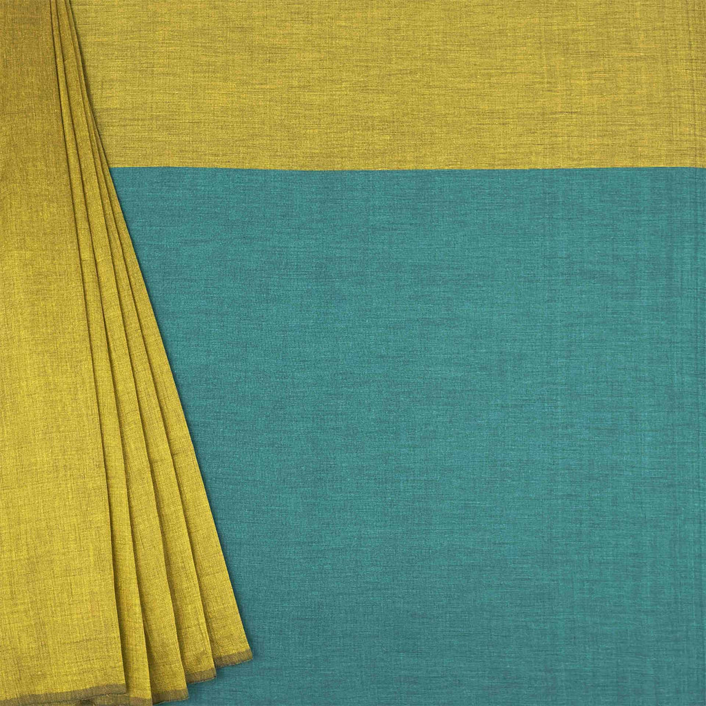 Khadi Cotton Saree - Blue and Yellow