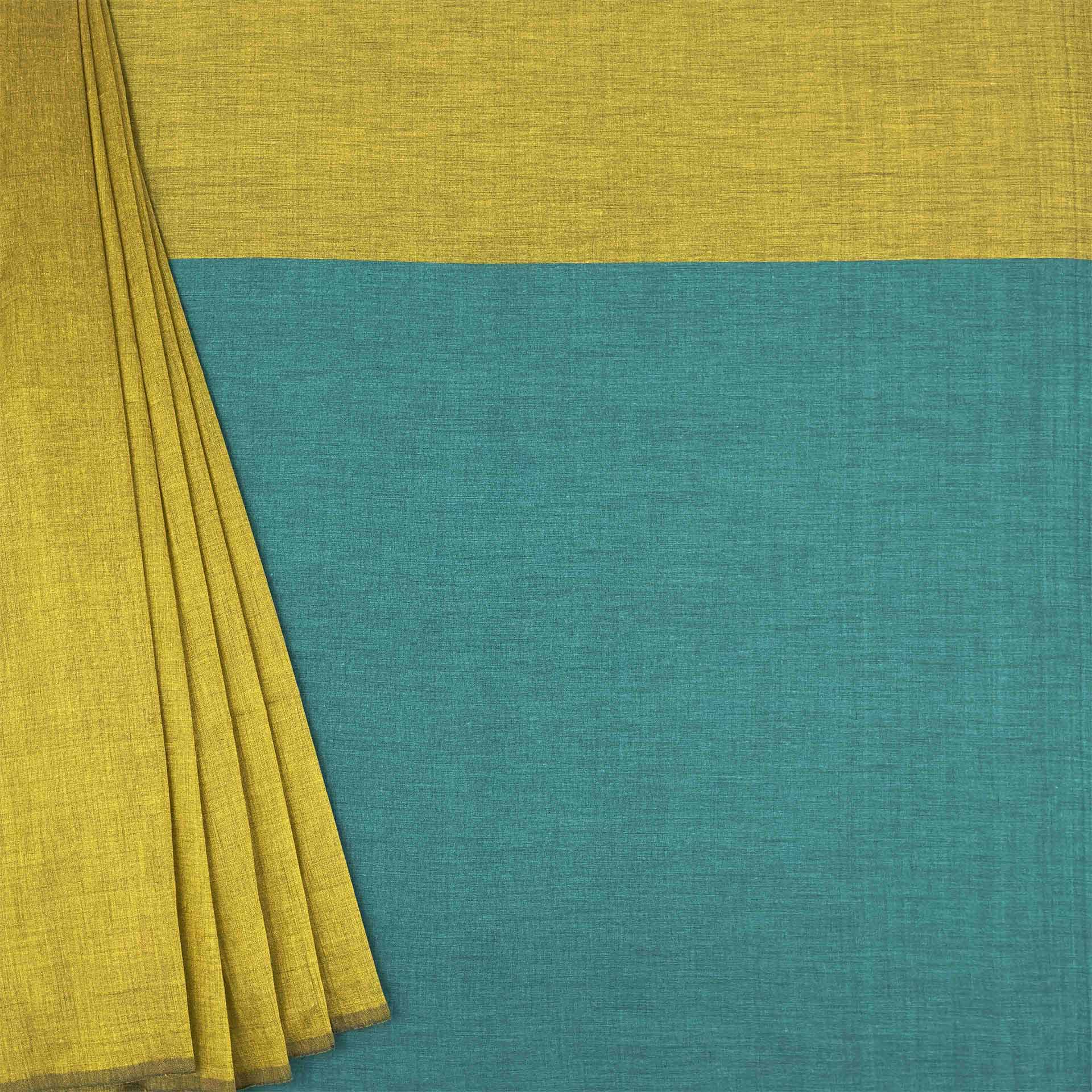 Khadi Cotton Saree - Blue and Yellow